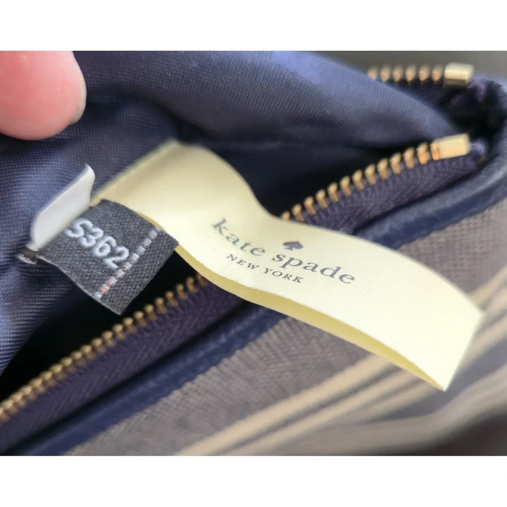 Kate Spade Parchment‎ Zippered Pouch Navy/Ivory Striped Canvas Tassel